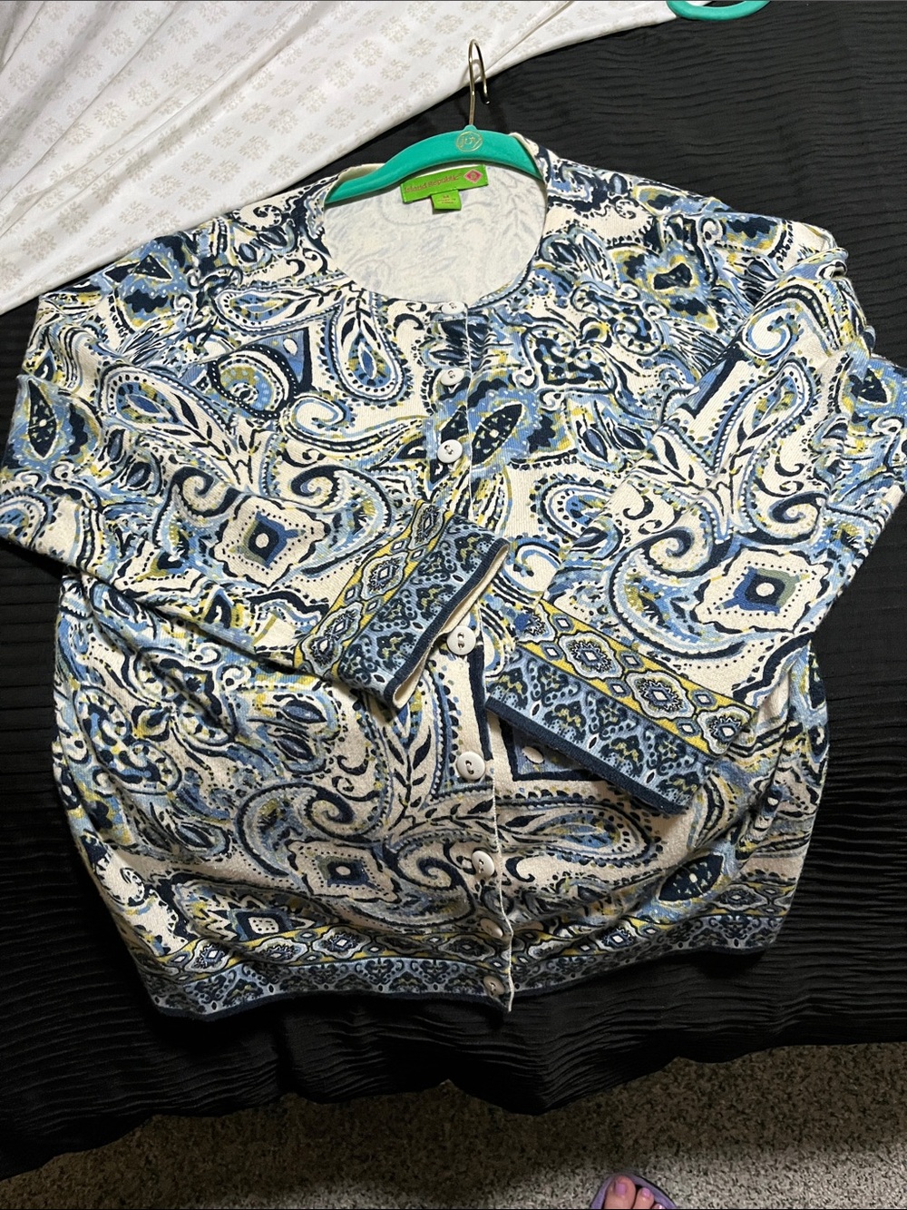Island Republic Navy, Blue & White Paisley Cardigan